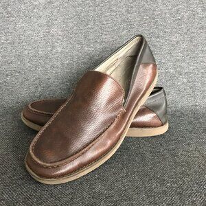 CALVIN KLEIN Yaden Mens Two Tone Black Brown Leather Slip On Loafers Moc Toe 12